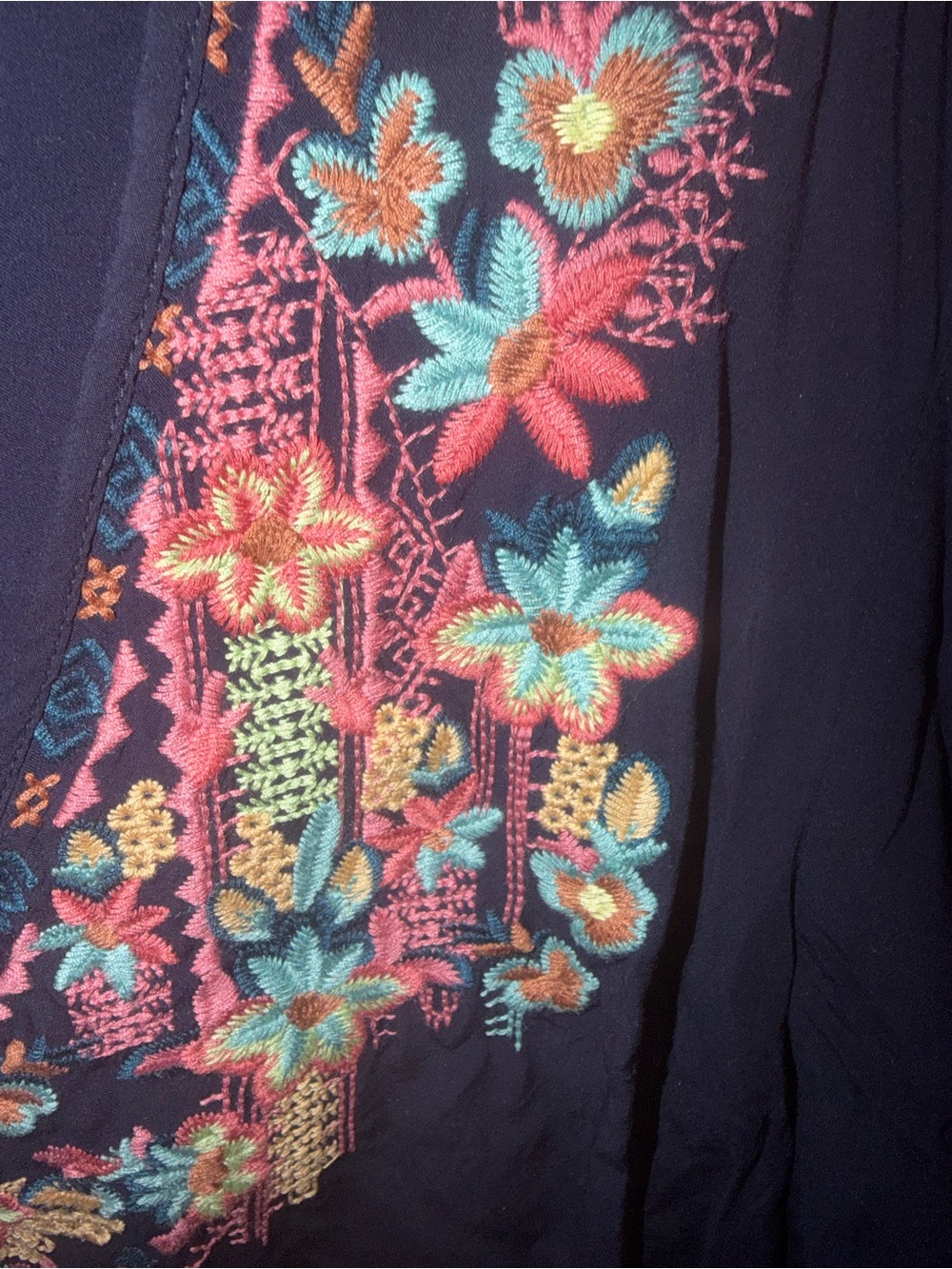 Solitaire Navy V-Neck Blouse with Colorful Floral Embroidery - Picture 4 of 5